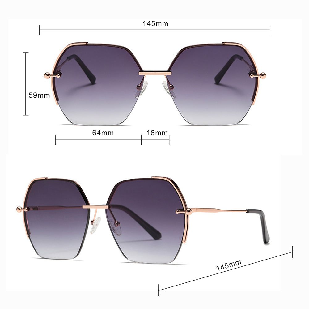Techsuit - Sunglasses (8561) - for Women with Metal Frame and Nylon Lens, Hexagonal - Rose Gold / Green