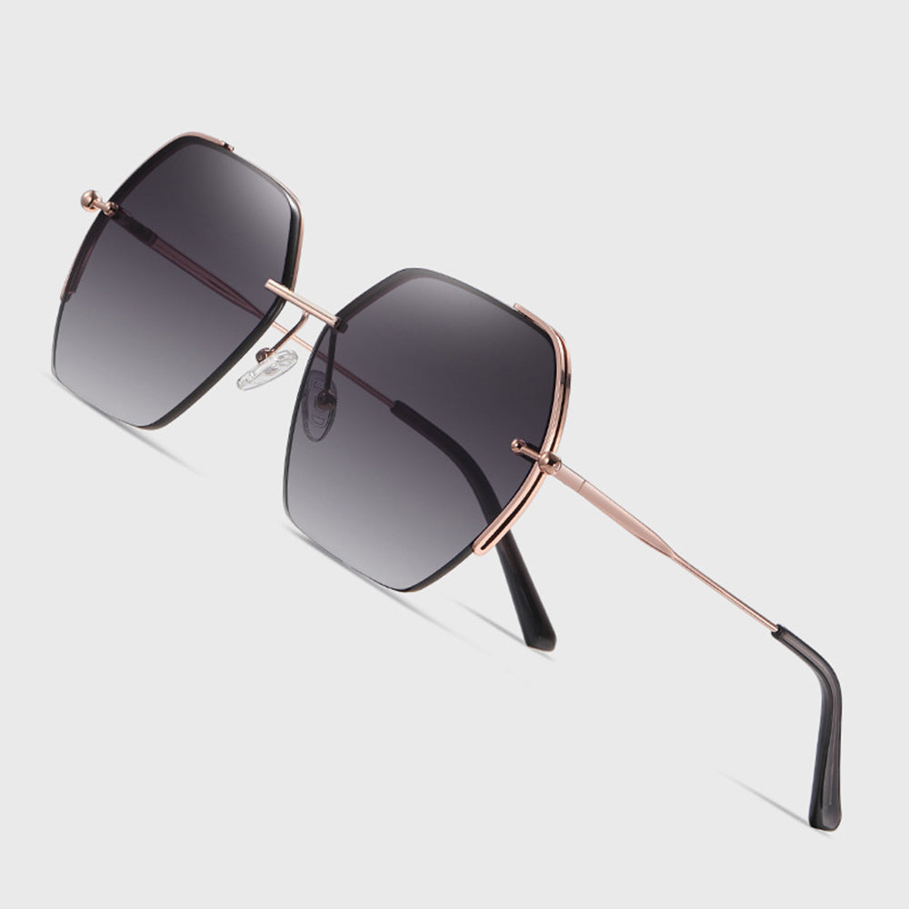 Techsuit - Sunglasses (8561) - for Women with Metal Frame and Nylon Lens, Hexagonal - Rose Gold / Green