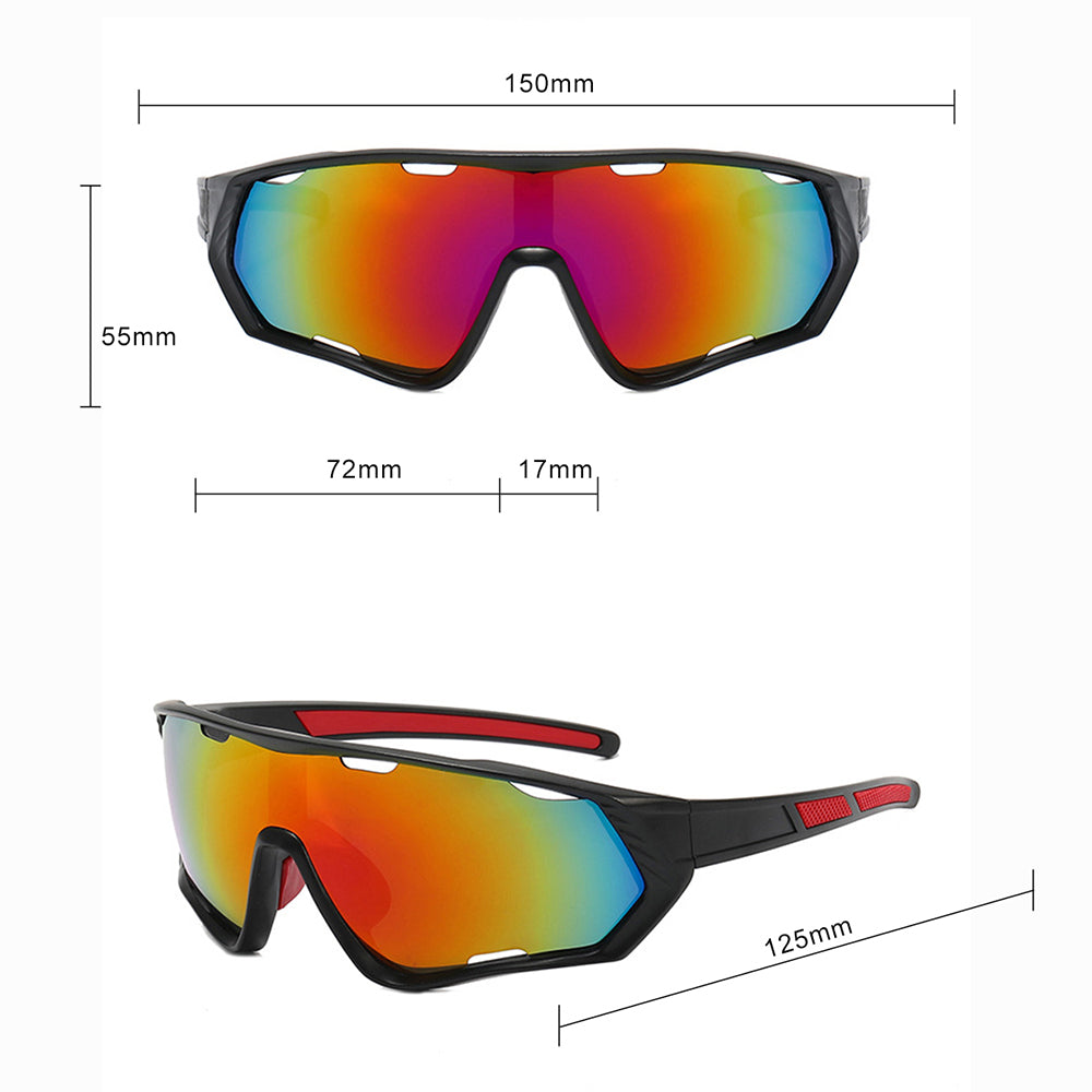 Techsuit - Bike Glasses (9330) - for Cycling, Sport Outdoor Activities, PC Frame and Lens, Unisex - Black / Red