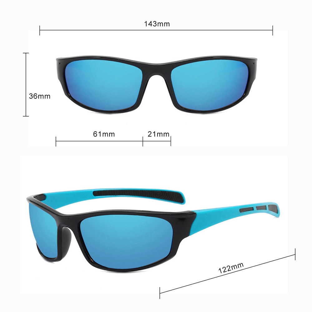 Techsuit - Bike Glasses (9937) - for Cycling, Sport Outdoor Activities, PC, Rectangular Shape, Unisex - Black / Blue