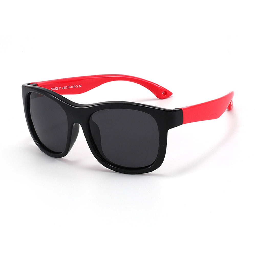 Techsuit - Sunglasses Polarised (8306-C14) - for Babies, Square Shape, with Strap - Black / Red
