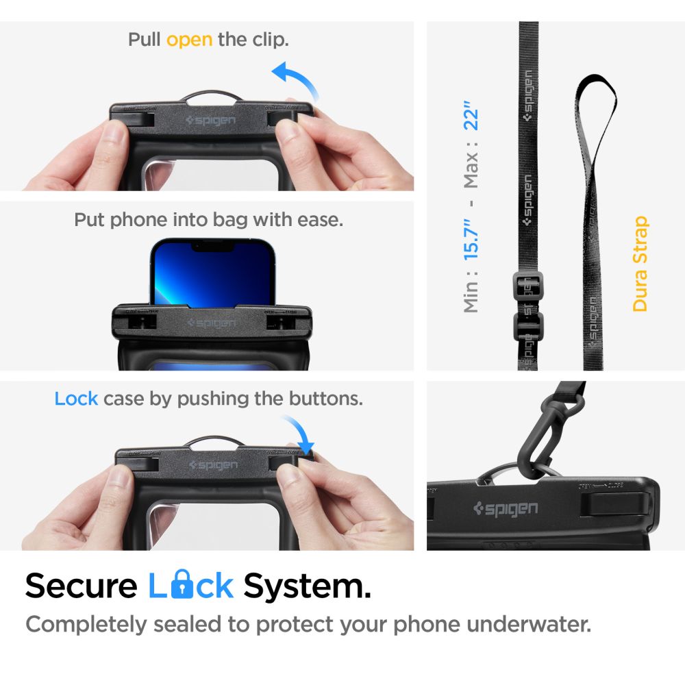 Spigen Waterproof Waist Bag A621 (AMP04533), with Impervious Phone Case, IPX8, Negru – imagine 7